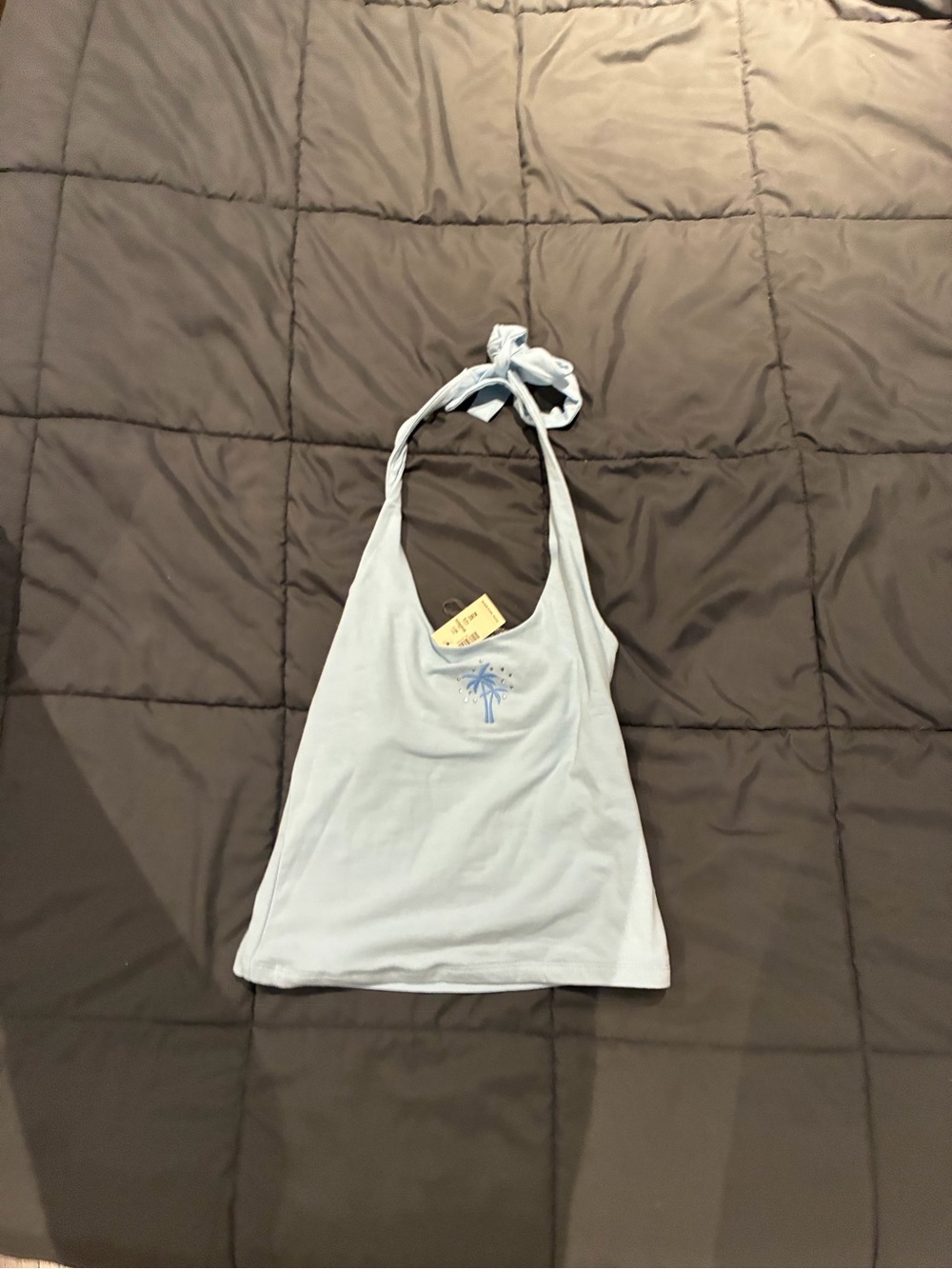 Aeropostale Light Blue Halter Top with Palm Motif